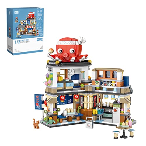ALiquid Japanische Straßenszene Klemmbausteine Set, Takoyaki Laden Bausatz, Bausteine Nicht Kompatibel mit Lego - 722 Teile von ALiquid