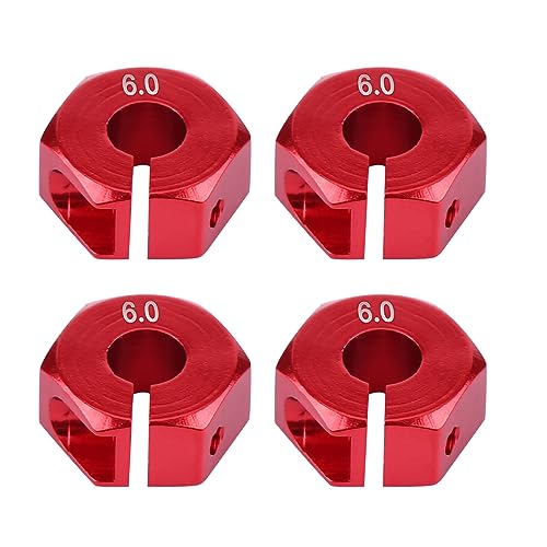 AMAKO Rad Hex Hub Adapter Universell Aluminium Rad Sechskanthalter,für 1/10 RC Auto Modellfahrzeuge Sportwagen Offroad Fahrzeuge Bigf oot Wagen Rot Gold 12mm 4 Stück (6,0 mm rot) von AMAKO