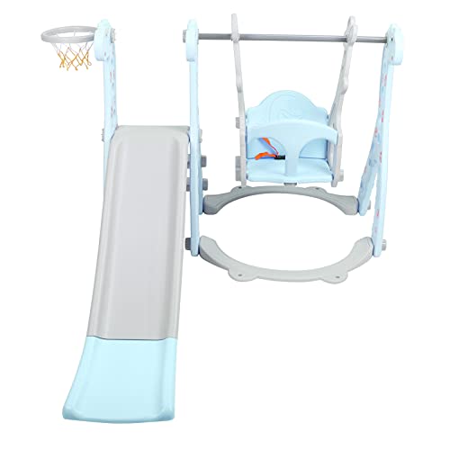Kleinkind Klettergerüst mit Schaukel Basketballkorb und Rutsche Spielset für Indoor und Outdoor Kinder Spielplatz Polyethylene 155 x 135 x 105cm (Blau) von AMAKO