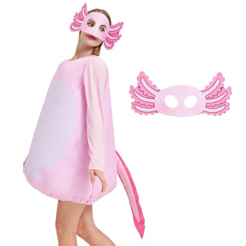 AMAMHAHAVA Erwachsene Axolotl Kostüm Axolotl Einteiler Overall mit Cartoon Axolotl Maske Halloween Tier Cosplay AMAMHAHAVA Erwachsene Axolotl Kostüm Axolotl Einteiler Overall mit Cartoon Axolotl Maske Halloween Tier Cosplay von AMAMHAHAVA
