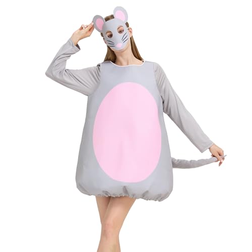 AMAMHAHAVA Erwachsene Jumpsuit Kostüm Einteiler mit Cartoon Maus Maske Halloween Tier Cosplay AMAMHAHAVA Erwachsene Jumpsuit Kostüm Einteiler mit Cartoon Maus Maske Halloween Tier Cosplay von AMAMHAHAVA