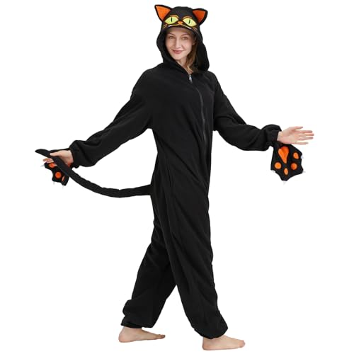 AMAMHAHAVA Schwarze Katze Onesie Kostüme für Erwachsene mit Kapuze und Katzenpfotenabdeckungen Halloween Kostüm Einteiler Cosplay AMAMHAHAVA Schwarze Katze Onesie Kostüme für Erwachsene mit Kapuze und Katzenpfotenabdeckungen Halloween Kostüm Einteiler Cosplay von AMAMHAHAVA