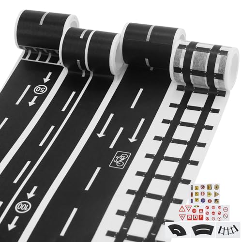 AMANDELIZABE 10 Stück Straße Autobahn Eisenbahn Straßen Klebeband, DIY Züge Eisenbahnen Rennwagen Spur Straßenband, Strassenbande für Spielen und Lernen, Kunst, DIY Handwerk Aufkleber von AMANDELIZABE