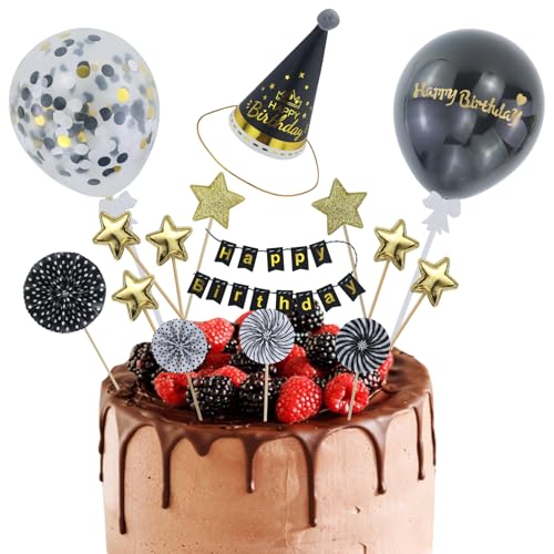 12 Stück Tortendeko Schwarz Gold, Tortendeko Geburtstag,Happy Birthday Kuchendeko, Kuchendeko Geburtstag, Cake Topper Schwarz, Papierfächer Sterne Cupcake Tortenstecker für Dekoration 12 Stück Tortendeko Schwarz Gold, Tortendeko Geburtstag,Happy Birthday Kuchendeko, Kuchendeko Geburtstag, Cake Topper Schwarz, Papierfächer Sterne Cupcake Tortenstecker für Dekoration von AMANDELIZABE