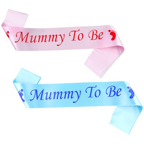 2 Stück Baby Shower Schärpe, Mummy to Be Schärpe Schärpe Werdende Schultergurt Babydusche Schärpen für Baby Dusche Party Feier, Baby Willkommensparty Dekoration (Rosa, Blau) von AMANDELIZABE