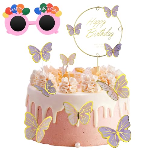 22 Stück Schmetterlinge Torten Deko, Tortendeko Schmetterling, 3D Dreidimensional Schmetterlinge Deko Torte, Tortendeko Geburtstag Schmetterling Cupcake Topper (Rosa & Lila) von AMANDELIZABE