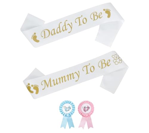 Schärpe für Baby Shower Mummy to Be Schärpe Daddy to Be Schärpe Babydusche Schärpen Set mit Eine Blaue und eine Rosa möpse,für Baby Dusche Party Feier, Baby Willkommensparty Schärpe für Baby Shower Mummy to Be Schärpe Daddy to Be Schärpe Babydusche Schärpen Set mit Eine Blaue und eine Rosa möpse,für Baby Dusche Party Feier, Baby Willkommensparty von AMANDELIZABE