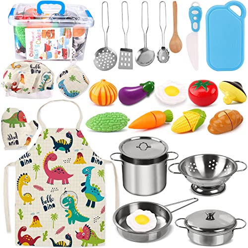 AMAYGA 27Pcs Küchenspielzeug Zubehör Kinderküche Kochgeschirr Edelstahl Pfannenset Schürze und Kochmütze für Gemüse Pretend Spielzeug Rollenspiele Spielküche Outdoor Mädchen und Jungen AMAYGA 27Pcs Küchenspielzeug Zubehör Kinderküche Kochgeschirr Edelstahl Pfannenset Schürze und Kochmütze für Gemüse Pretend Spielzeug Rollenspiele Spielküche Outdoor Mädchen und Jungen von AMAYGA