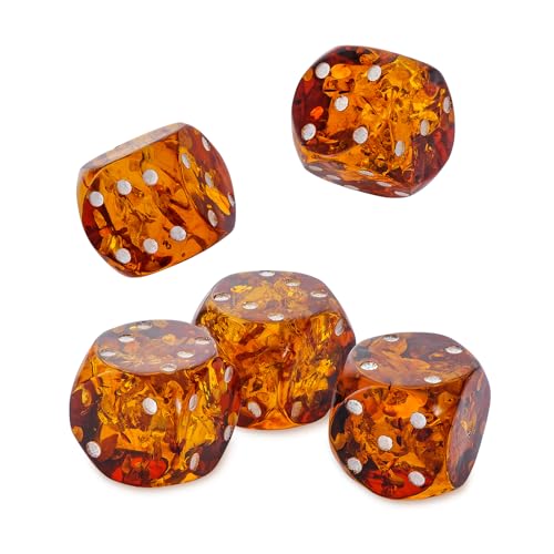 AMBEDORA Set aus 5 Bernstein Würfeln, Luxus Spielwürfel, Größe 17x17 mm, Premium Bernstein von AMBEDORA