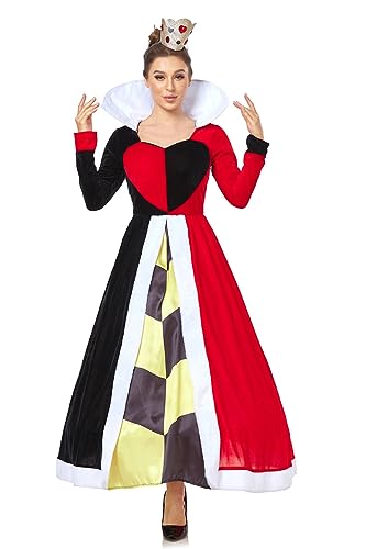 AMCOIN Damen Herz Königin Kostüm, Halloween Herz Königin Palast Kleid, Herz Königin Anzug, 2-teiliges Set (Rot, M) von AMCOIN
