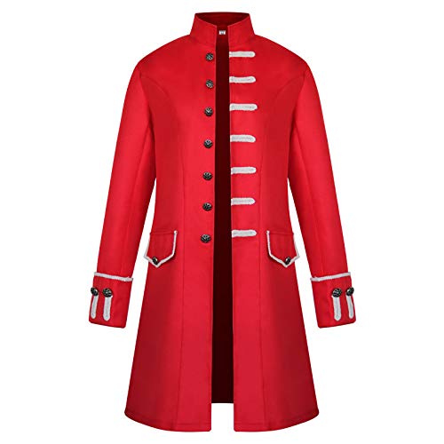 AMCOIN Herren Steampunk Frack Mantel Gothic Kostüm Vintage Mittelalter Gehrock Halloween Fashing Cosplay Smoking Kostüm (Rot,3XL) von AMCOIN
