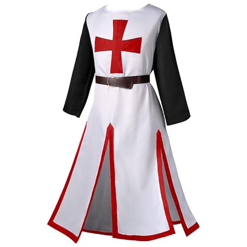 AMCOIN Mittelalter Ritter Kostüm Tempelritter Kreuzritter Tunika Tempel Fasching Halloween Cospaly Waffenrock - Herren Tempelritter Edel Rot (Burgunder,XL) von AMCOIN