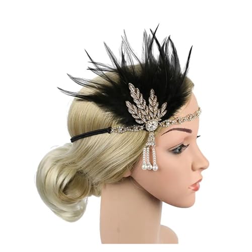 AMENGJ Federnetzstirnband 1pc Kopfstück Feder Flapper Stirnband Haar Band Vintage Party Zubehör(Color 1) von AMENGJ
