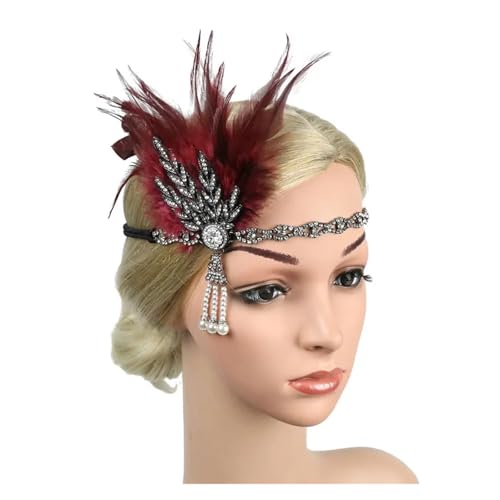 AMENGJ Federnetzstirnband 1pc Kopfstück Feder Flapper Stirnband Haar Band Vintage Party Zubehör(Color 4) von AMENGJ
