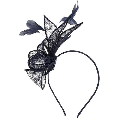 AMENGJ Federnetzstirnband Fascinator Braut Stirnband Hut Blume Mesh Band Feder Fedora Clip Cocktail Tee Party Headwewar Haar Zubehör(Blue) von AMENGJ