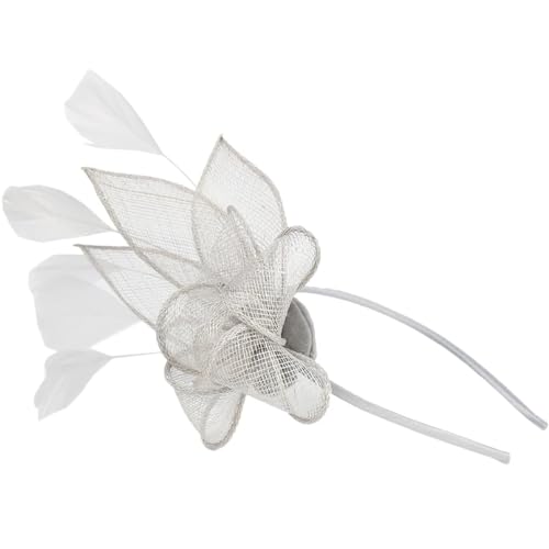 AMENGJ Federnetzstirnband Fascinator Braut Stirnband Hut Blume Mesh Band Feder Fedora Clip Cocktail Tee Party Headwewar Haar Zubehör(GRAY) von AMENGJ