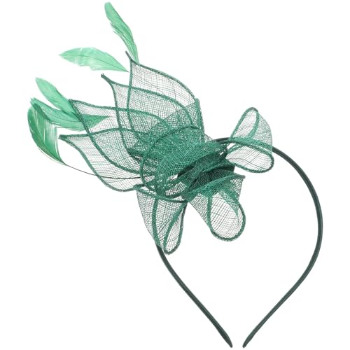 AMENGJ Federnetzstirnband Fascinator Braut Stirnband Hut Blume Mesh Band Feder Fedora Clip Cocktail Tee Party Headwewar Haar Zubehör(Green) von AMENGJ