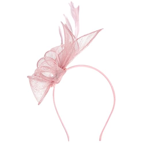 AMENGJ Federnetzstirnband Fascinator Braut Stirnband Hut Blume Mesh Band Feder Fedora Clip Cocktail Tee Party Headwewar Haar Zubehör(Pink) von AMENGJ