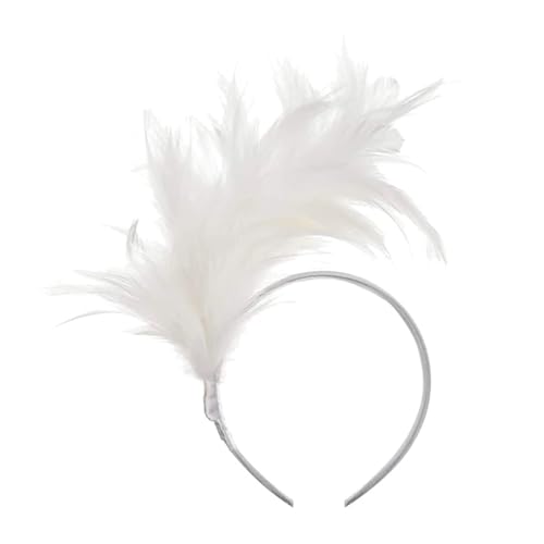 AMENGJ Federnetzstirnband Feder Fascinator Stirnband Frauen Tanz Kopfbedeckung Party Prom Haar Zubehör(White) von AMENGJ