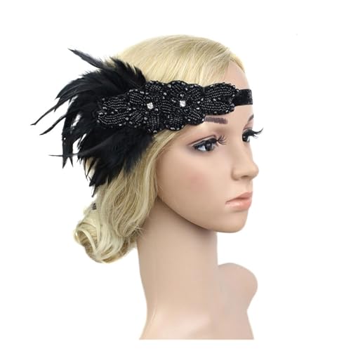 AMENGJ Federnetzstirnband Feder Stirnband Haar Zubehör Strass Perlen Pailletten Haarband for Frauen Vintage Party Kopfbedeckung Kopfbedeckung(Color 1) von AMENGJ
