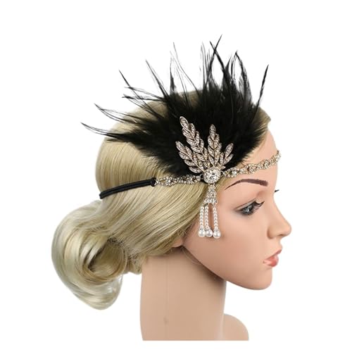 AMENGJ Federnetzstirnband Feder Stirnband Haar Zubehör Strass Perlen Pailletten Haarband for Frauen Vintage Party Kopfbedeckung Kopfbedeckung(Color 2) von AMENGJ