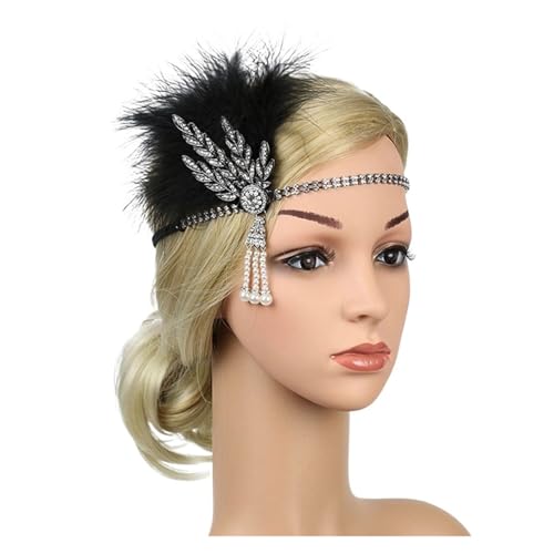 AMENGJ Federnetzstirnband Feder Stirnband Haar Zubehör Strass Perlen Pailletten Haarband for Frauen Vintage Party Kopfbedeckung Kopfbedeckung(Color 4) von AMENGJ