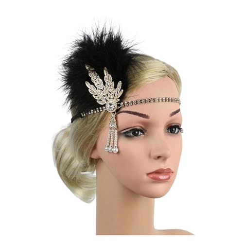AMENGJ Federnetzstirnband Feder Stirnband Haar Zubehör Strass Perlen Pailletten Haarband for Frauen Vintage Party Kopfbedeckung Kopfbedeckung(Color 5) von AMENGJ