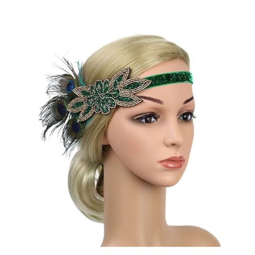 AMENGJ Federnetzstirnband Feder Stirnband Haar Zubehör Strass Perlen Pailletten Haarband for Frauen Vintage Party Kopfbedeckung Kopfbedeckung(Color 8) von AMENGJ