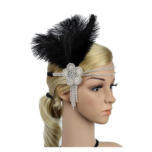 AMENGJ Federnetzstirnband Feder Stirnband Haar Zubehör Strass Perlen Pailletten Haarband for Frauen Vintage Party Kopfbedeckung Kopfbedeckung(Color 9) von AMENGJ