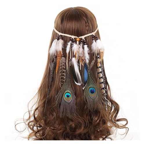 AMENGJ Federnetzstirnband Feder Stirnband Haarteil Perlen Kopfschmuck Handgefertigte Haarschmuck(Color 4) von AMENGJ