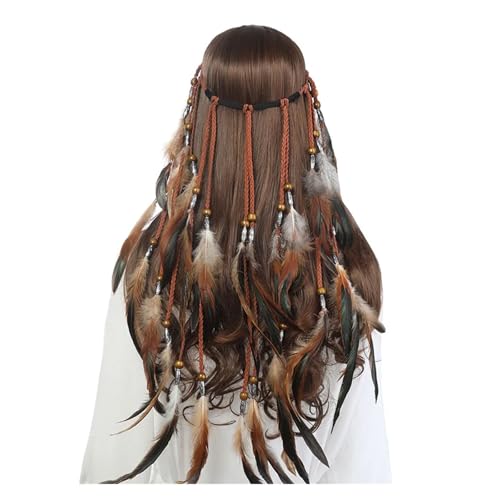 AMENGJ Federnetzstirnband Feder Stirnband Haarteil Perlen Kopfschmuck Handgefertigte Haarschmuck(Color 5) von AMENGJ