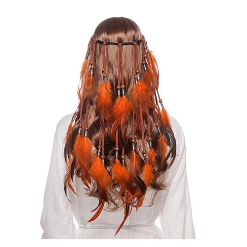 AMENGJ Federnetzstirnband Feder Stirnband Haarteil Perlen Kopfschmuck Handgefertigte Haarschmuck(Color 8) von AMENGJ