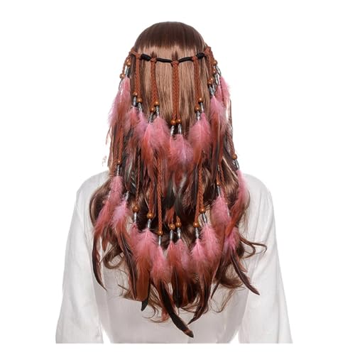 AMENGJ Federnetzstirnband Feder Stirnband Haarteil Perlen Kopfschmuck Handgefertigte Haarschmuck(Color 9) von AMENGJ