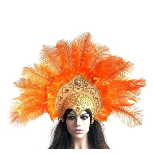 AMENGJ Federnetzstirnband Federkopfschmuck, Kopfschmuck, Krone, Stirnband for Bekleidungszubehör(Orange) von AMENGJ