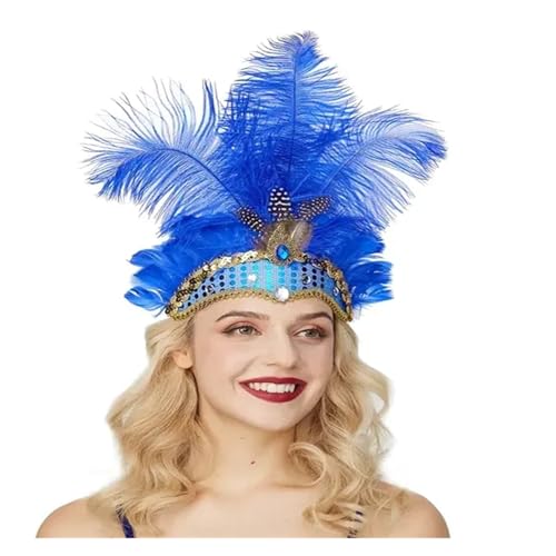 AMENGJ Federnetzstirnband Federkopfschmuck Flapper Stirnband Kopfschmuck Zubehör(Blue) von AMENGJ