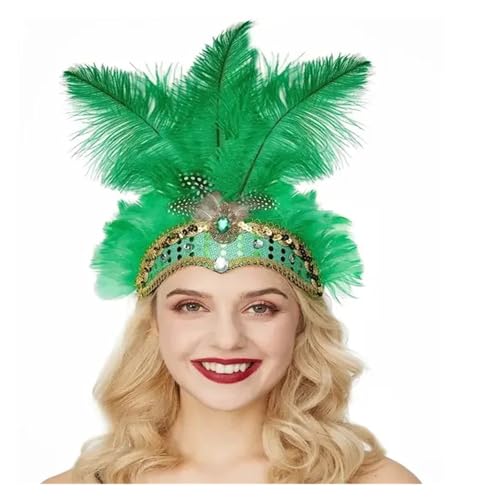 AMENGJ Federnetzstirnband Federkopfschmuck Flapper Stirnband Kopfschmuck Zubehör(Green) von AMENGJ
