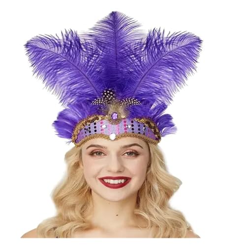AMENGJ Federnetzstirnband Federkopfschmuck Flapper Stirnband Kopfschmuck Zubehör(PURPLE) von AMENGJ
