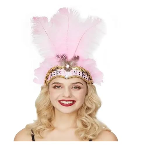 AMENGJ Federnetzstirnband Federkopfschmuck Flapper Stirnband Kopfschmuck Zubehör(Pink) von AMENGJ