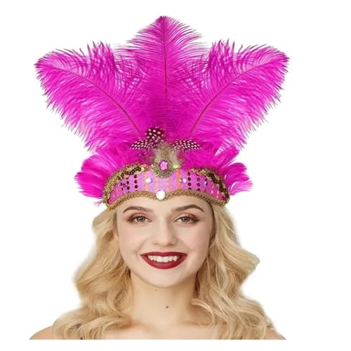 AMENGJ Federnetzstirnband Federkopfschmuck Flapper Stirnband Kopfschmuck Zubehör(Red) von AMENGJ