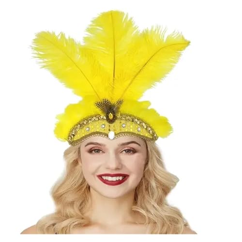 AMENGJ Federnetzstirnband Federkopfschmuck Flapper Stirnband Kopfschmuck Zubehör(Yellow) von AMENGJ