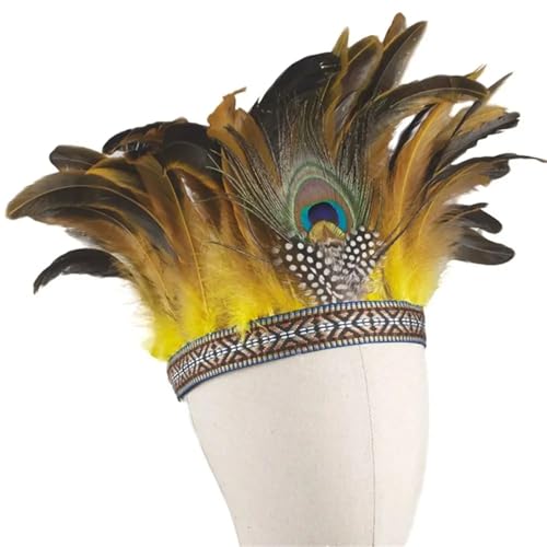 AMENGJ Federnetzstirnband Federkronen-Stirnbänder, Kostüm-Kopfschmuck mit Riemen-Stirnband(Yellow) von AMENGJ