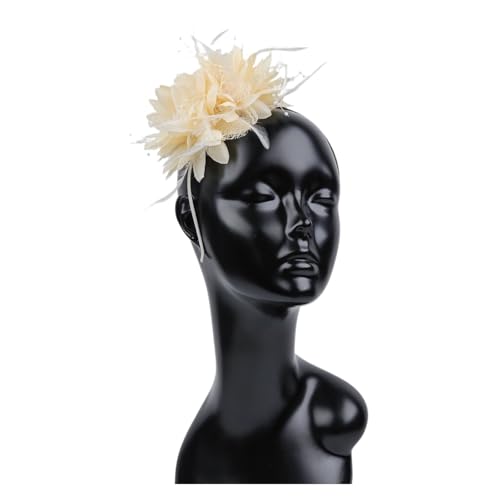 AMENGJ Federnetzstirnband Frauen Charming Fascinator Stirnband Blume Feder Mesh Garn Tee Party Kopfbedeckung Hochzeit Haar Zubehör(Beige) von AMENGJ