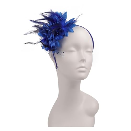 AMENGJ Federnetzstirnband Frauen Charming Fascinator Stirnband Blume Feder Mesh Garn Tee Party Kopfbedeckung Hochzeit Haar Zubehör(Blue) von AMENGJ