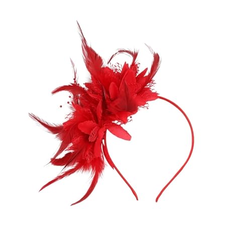 AMENGJ Federnetzstirnband Frauen Charming Fascinator Stirnband Blume Feder Mesh Garn Tee Party Kopfbedeckung Hochzeit Haar Zubehör(Red) von AMENGJ
