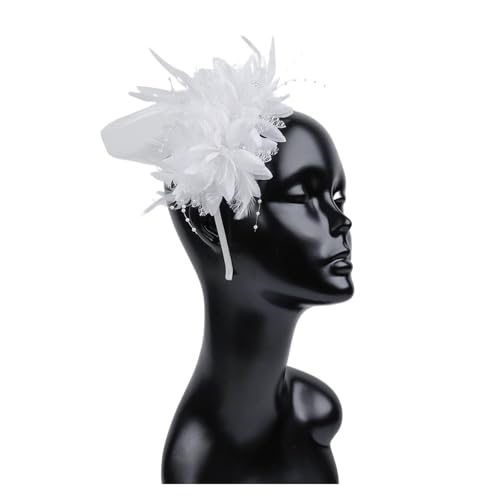 AMENGJ Federnetzstirnband Frauen Charming Fascinator Stirnband Blume Feder Mesh Garn Tee Party Kopfbedeckung Hochzeit Haar Zubehör(White) von AMENGJ