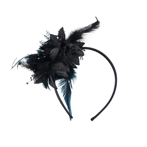 AMENGJ Federnetzstirnband Frauen Fascinator Hut Stirnband Blume Feder Mesh Garn Party Hochzeit Haar Zubehör(Black) von AMENGJ