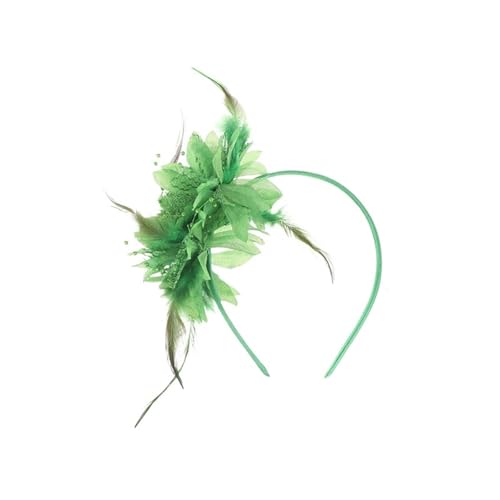 AMENGJ Federnetzstirnband Frauen Fascinator Hut Stirnband Blume Feder Mesh Garn Party Hochzeit Haar Zubehör(Green) von AMENGJ