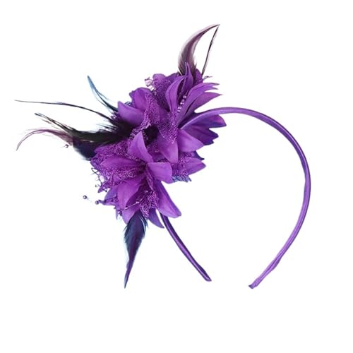 AMENGJ Federnetzstirnband Frauen Fascinator Hut Stirnband Blume Feder Mesh Garn Party Hochzeit Haar Zubehör(Purple) von AMENGJ