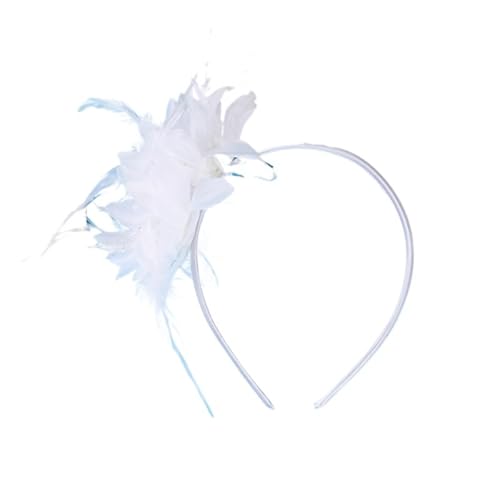 AMENGJ Federnetzstirnband Frauen Fascinator Hut Stirnband Blume Feder Mesh Garn Party Hochzeit Haar Zubehör(White) von AMENGJ