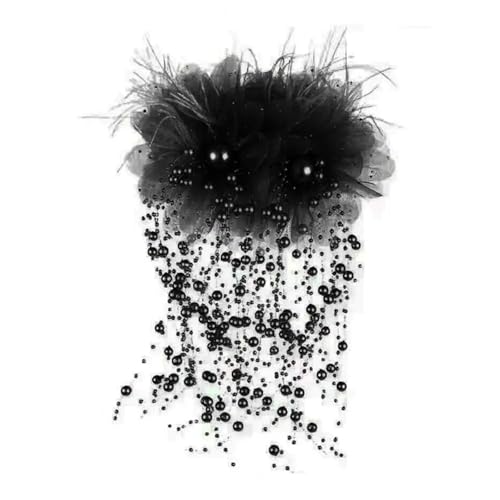 AMENGJ Federnetzstirnband Frauen Haar Klaue Feder Mesh Garn Blume Dekor Clip(Black) von AMENGJ